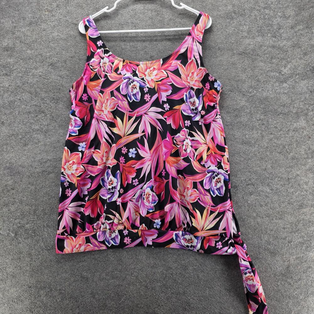 Swimsuit For All Tankini Womens 20 Black Floral Lined Adjustable Drawstring
